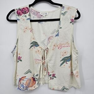 Cali 1850‎ Linen Rayon Vest Women’s Size L Boho Graphic Print